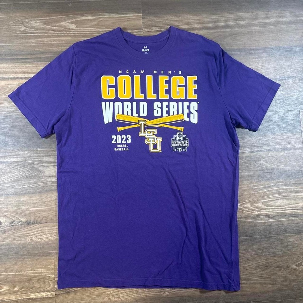 Under Armour LSU Tigers 2023 College World Series T-shirt with yellow and white